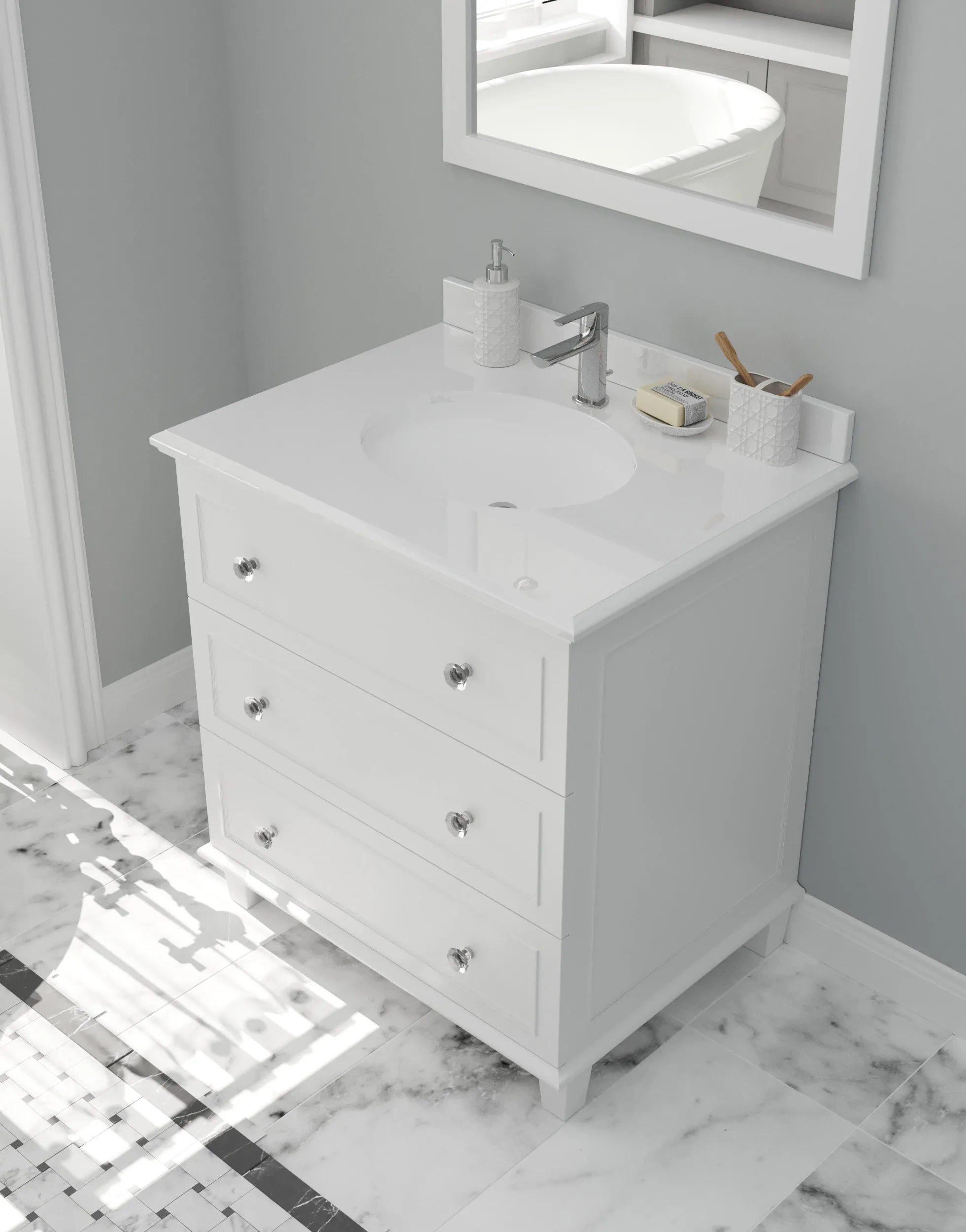 Luna - 30 - White Cabinet   Pure White Phoenix Stone Countertop
