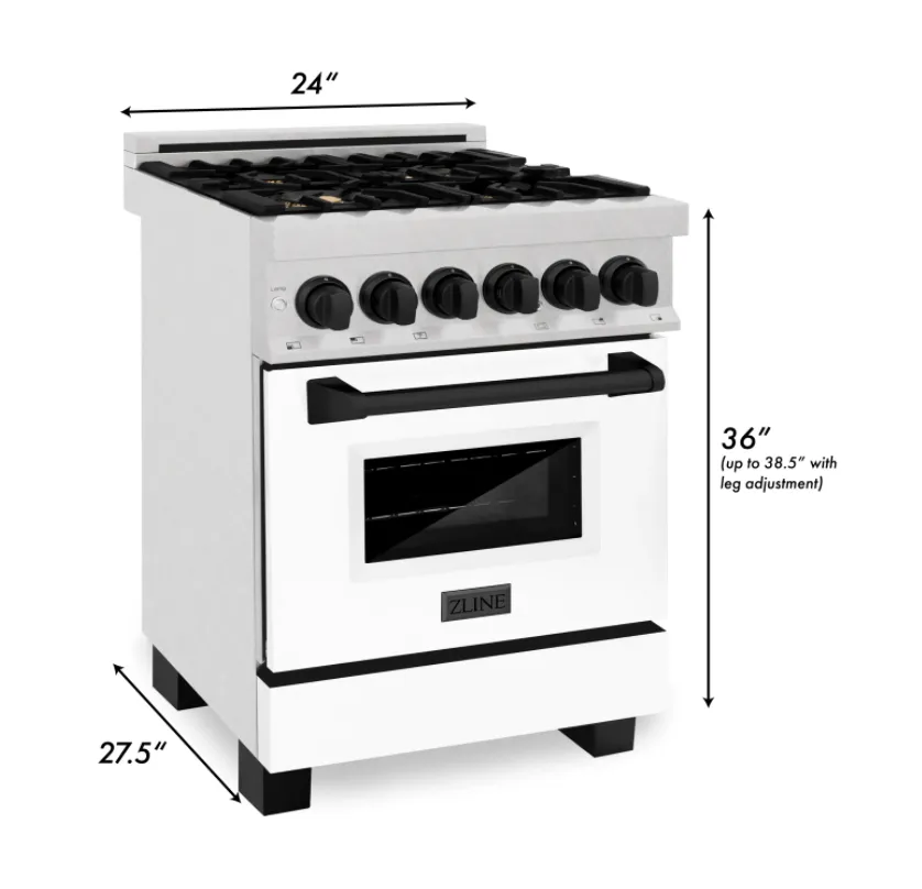 ZLINE Autograph Edition 24" 2.8 cu. ft. Dual Fuel Range in DuraSnow® Stainless Steel with White Matte Door and Matte Black Accents
